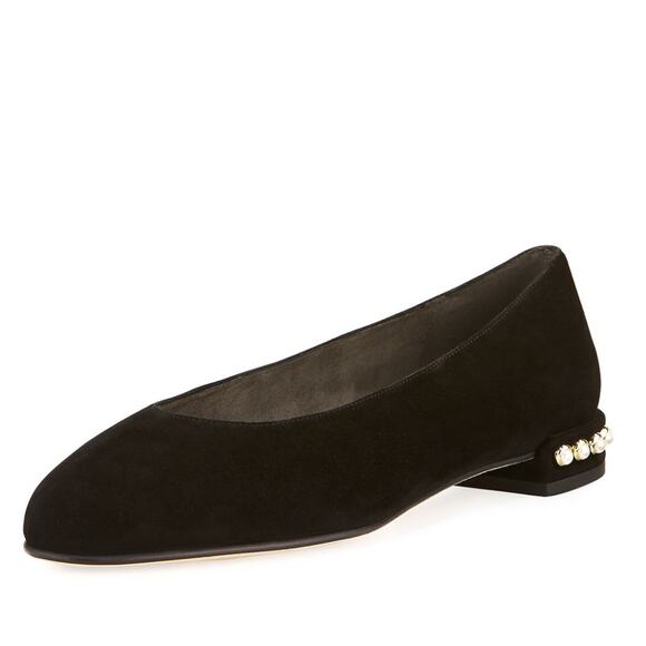 STUART WEITZMAN Chicpearl Suede Ballet Flats Black with Pearls - Picture 1 of 15